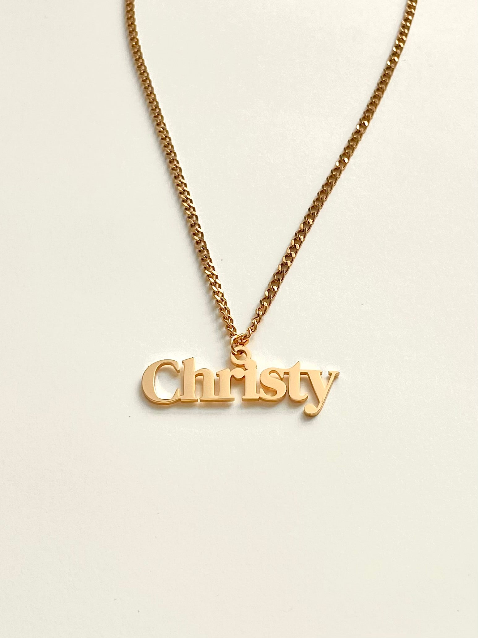 golden Christy name necklace with mini cuba chain