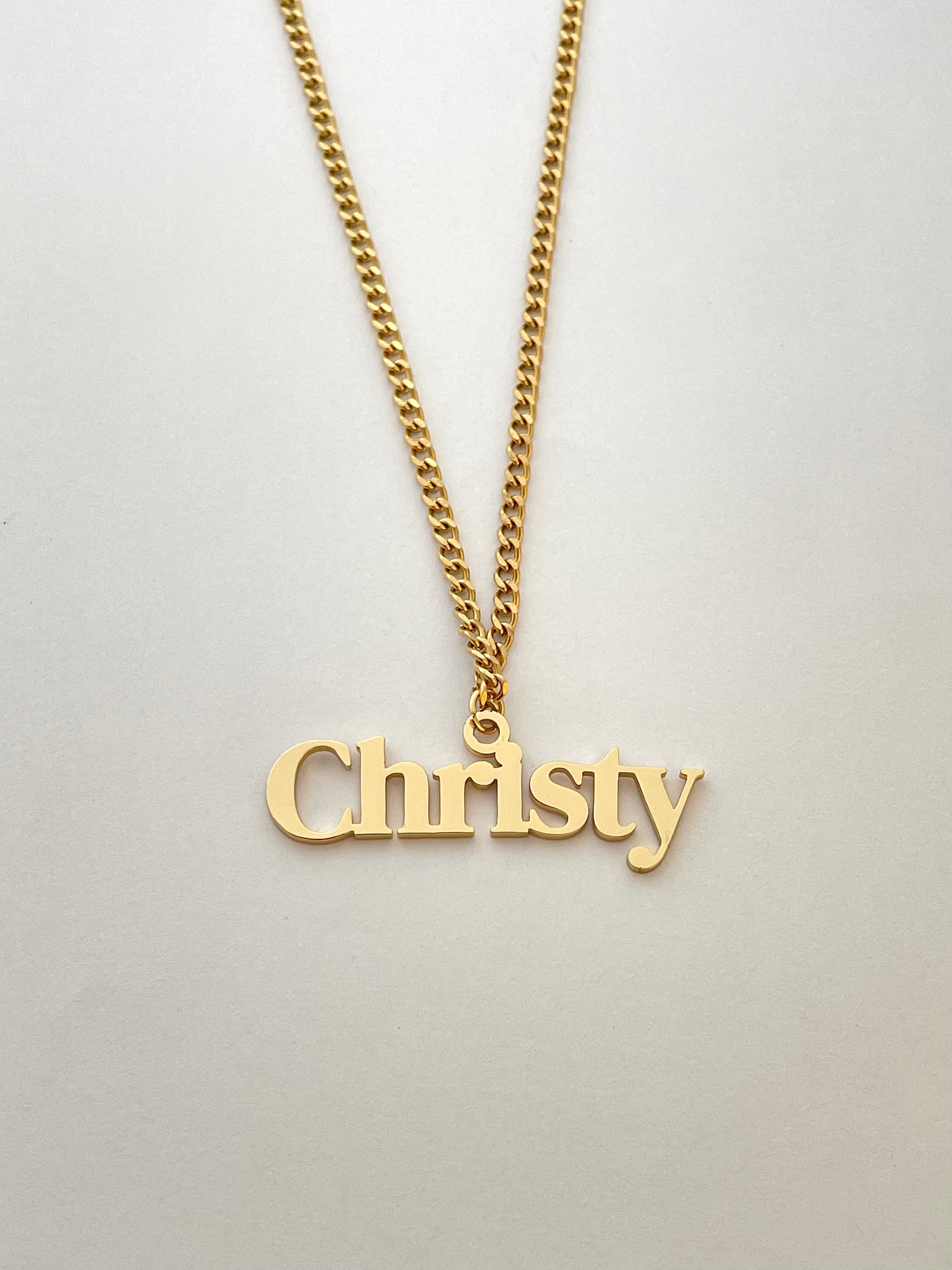 golden Christy name necklace with mini cuba chain
