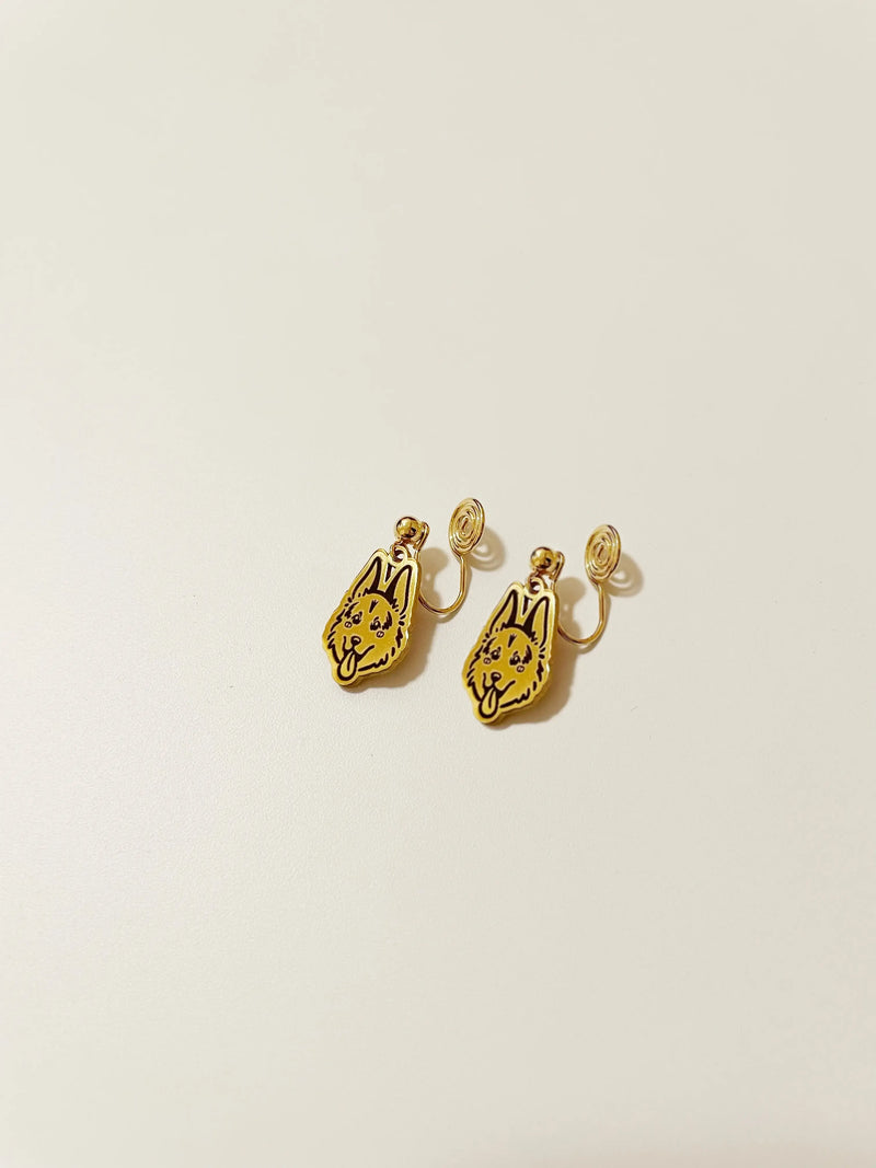 Pet Portrait Clip-on Earrings with Mosquito Clip (Gold)