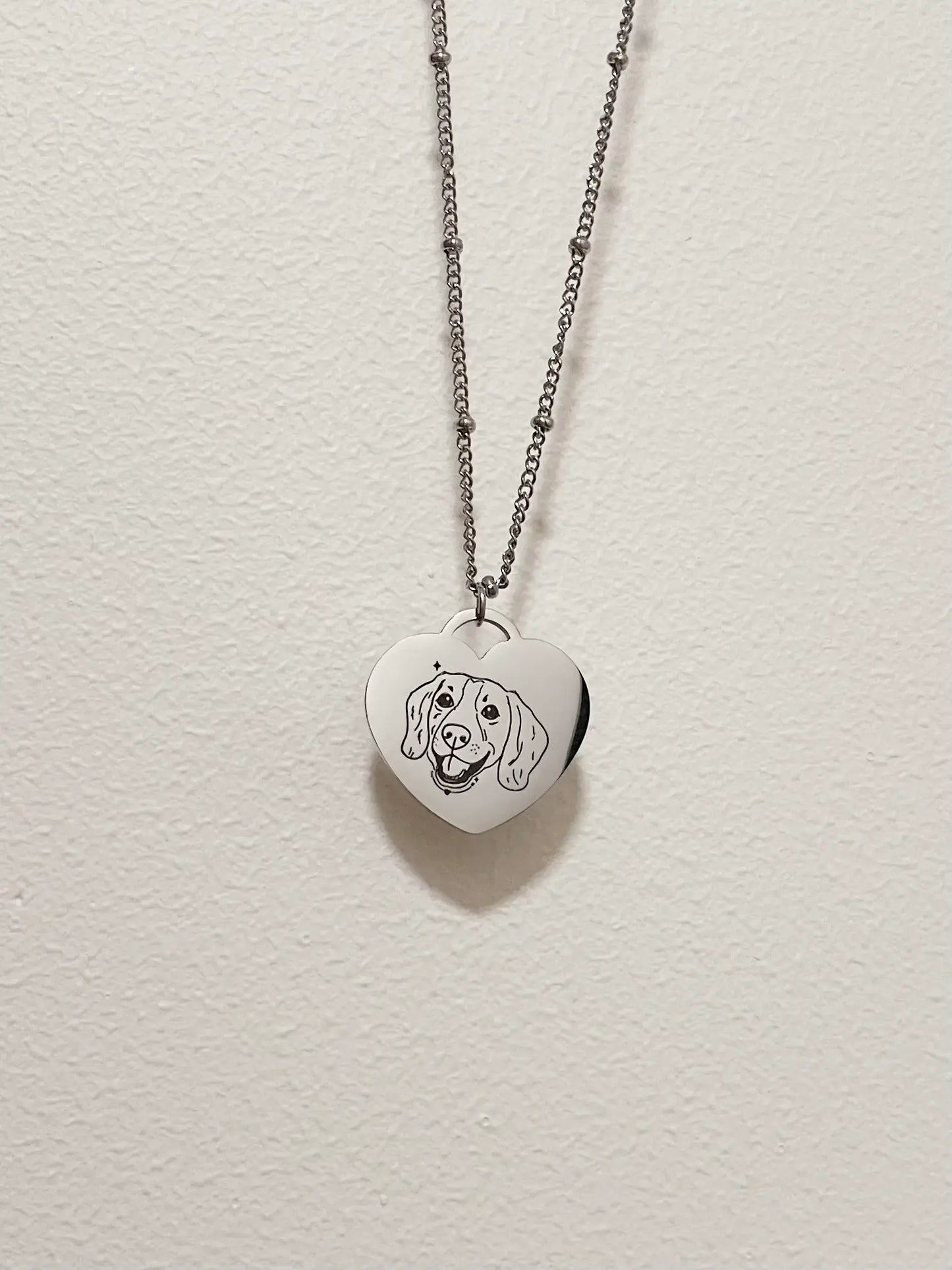 Pet Portrait Heart Necklace (Silver)