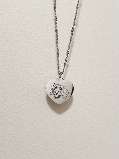 Pet Portrait Heart Necklace (Silver)