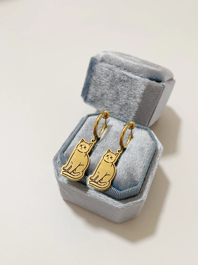 Pet Portrait Clip-on Earrings with Sliding Spring (Gold)