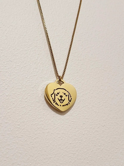 Pet Portrait Heart Necklace (Gold)