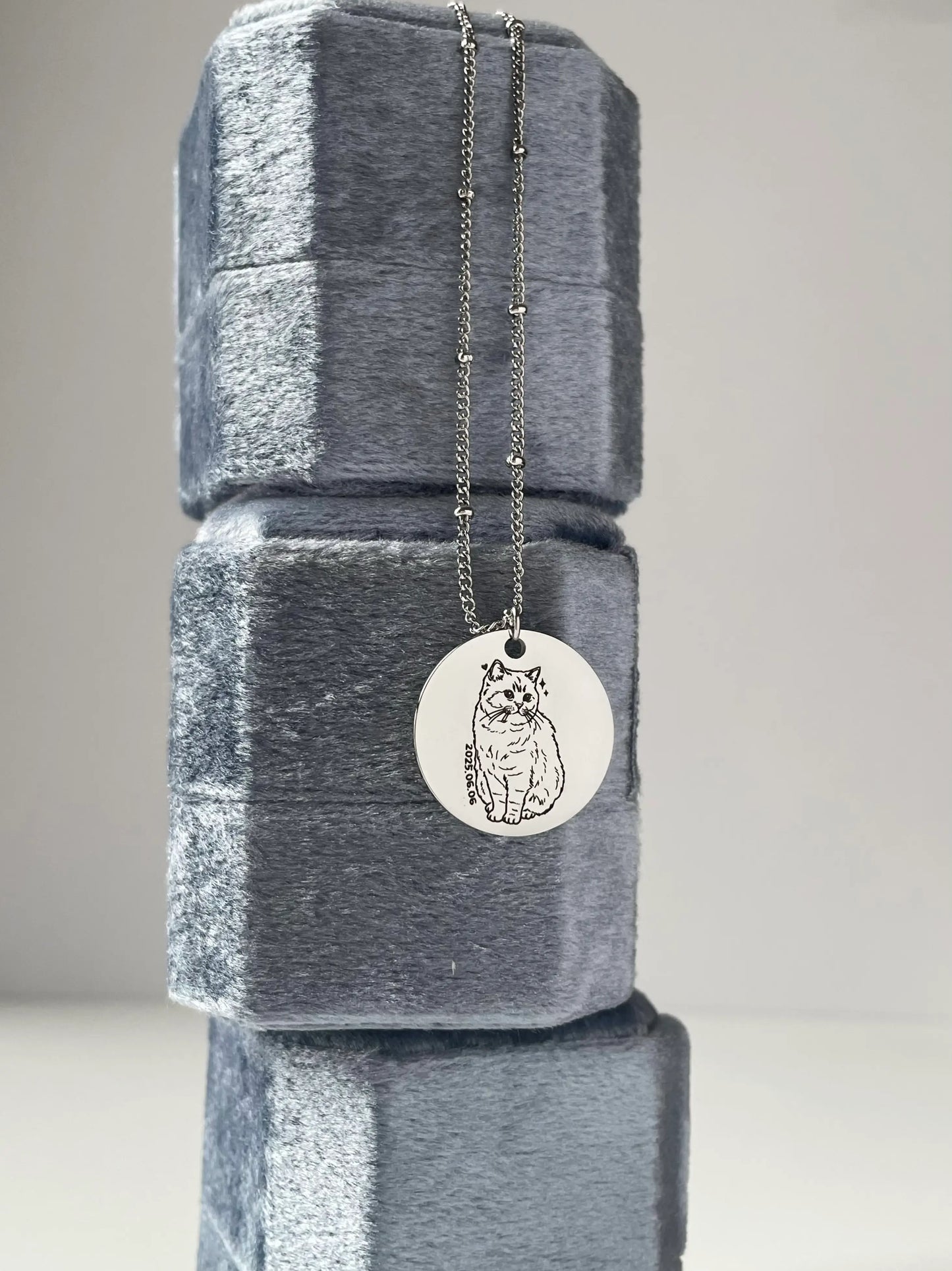 Pet Portrait Disc with Beaded Necklace (Silver)