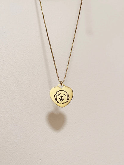 Pet Portrait Heart Necklace (Gold)