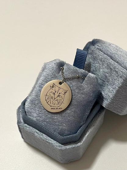 Pet Portrait Disc with Beaded Necklace (Silver)