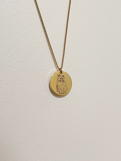 Pet Portrait Disc Necklace (Gold)