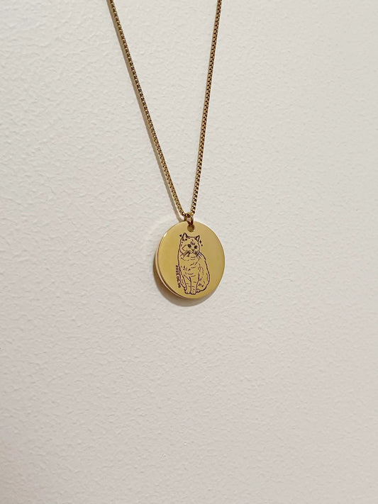 Pet Portrait Disc Necklace with Box Chain (Gold)