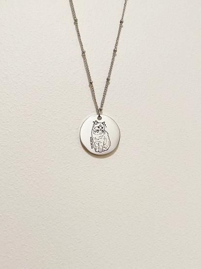 Pet Portrait Disc with Beaded Necklace (Silver)