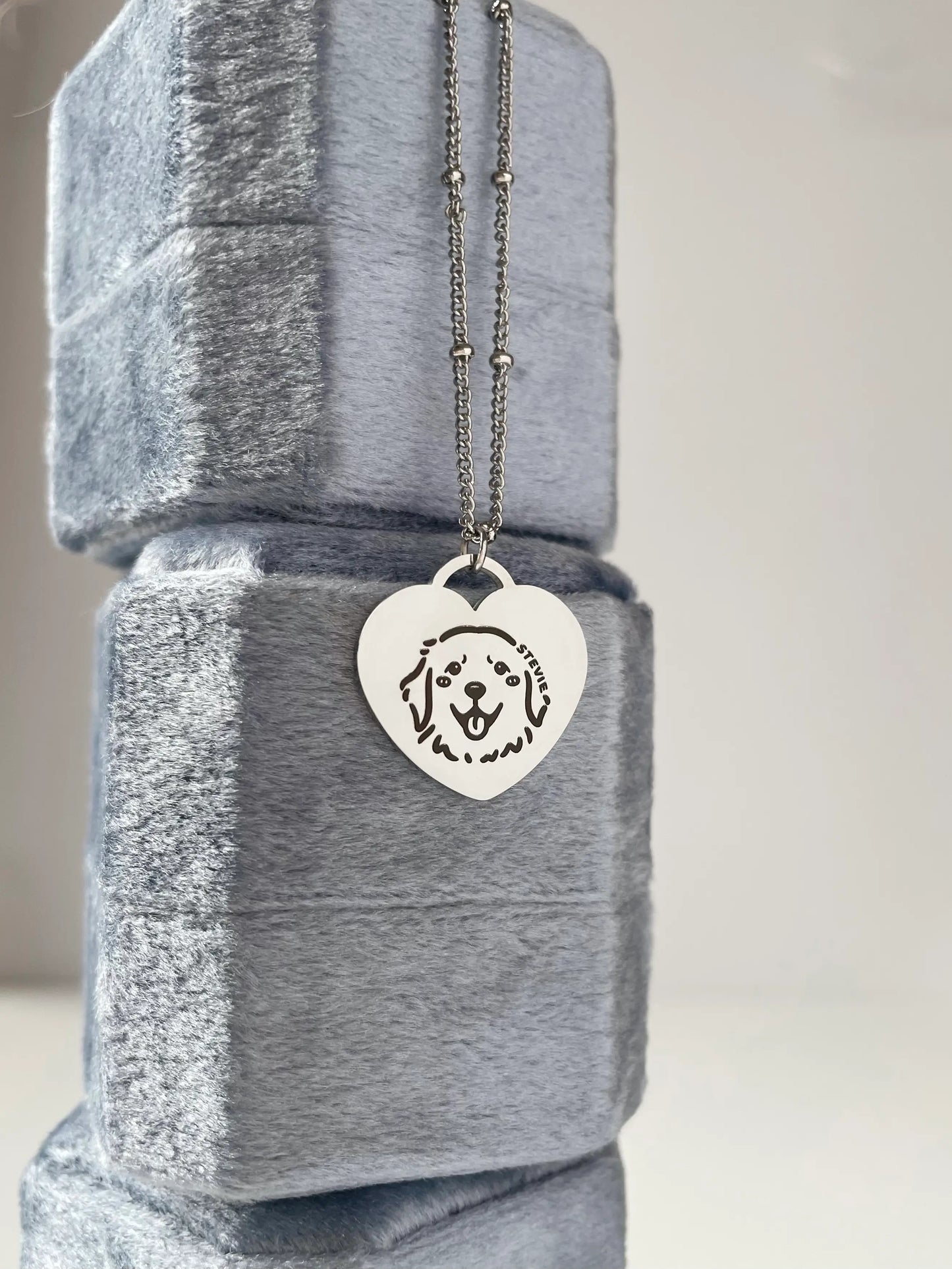 Pet Portrait Heart Necklace (Silver)