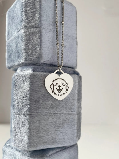 Pet Portrait Heart Necklace (Silver)