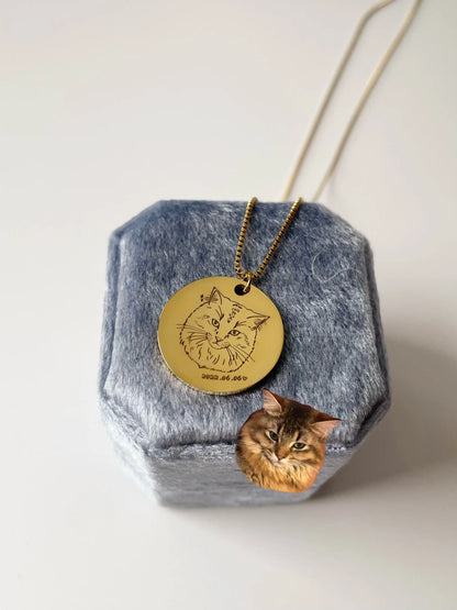 Pet Portrait Disc Necklace (Gold)