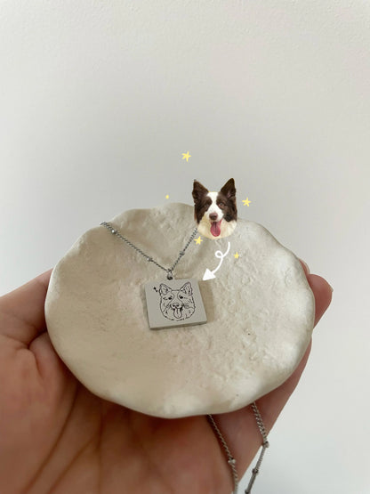 Pet Portrait Tile Necklace (Silver)