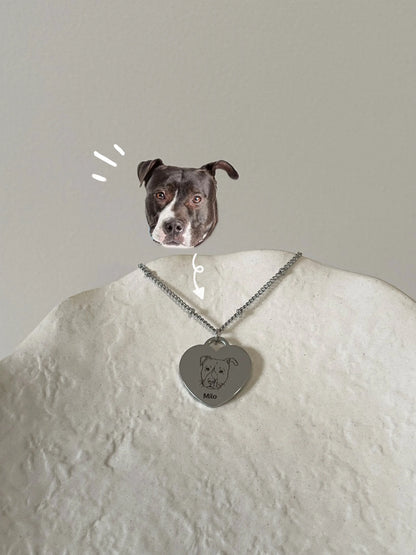 Pet Portrait Heart Necklace (Silver)