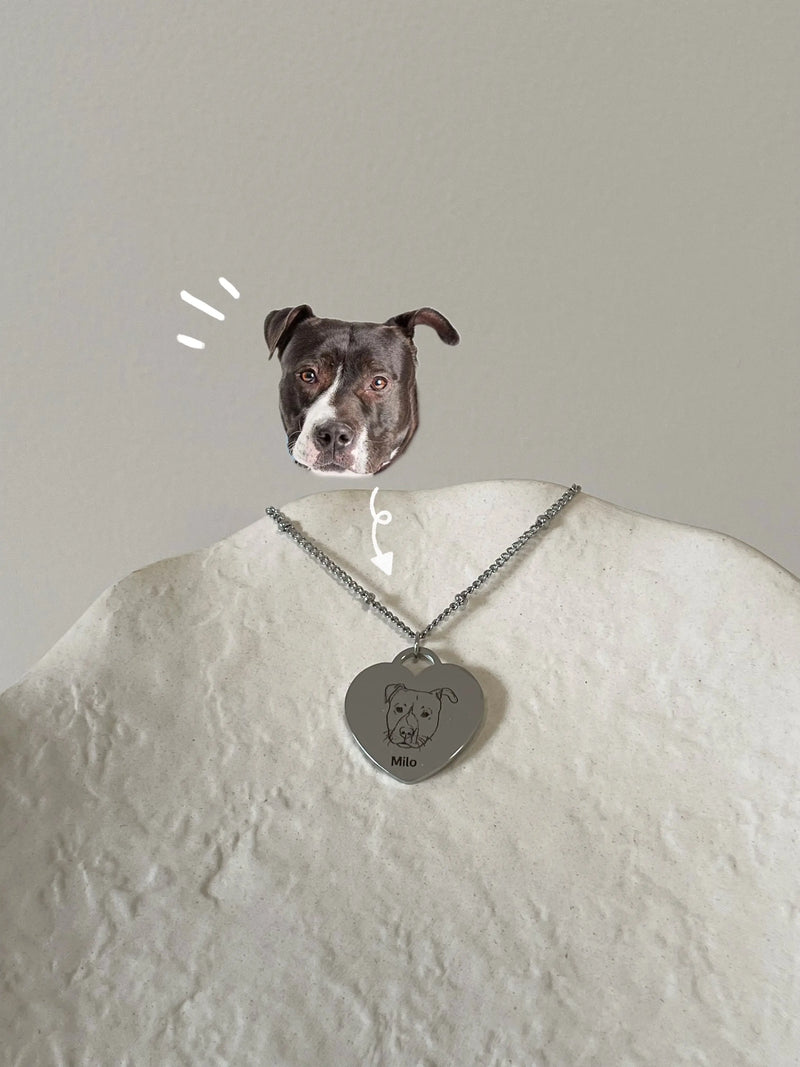 Pet Portrait Heart Necklace (Silver)