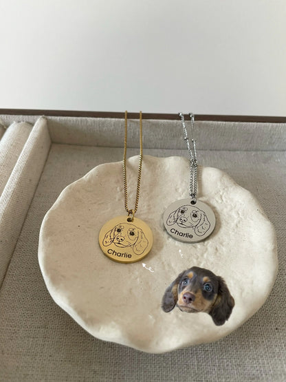 Pet Portrait Disc Necklace (Silver)