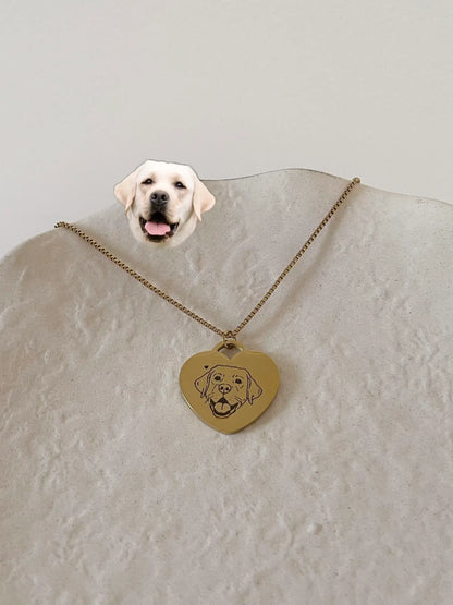 Pet Portrait Heart Necklace (Gold)