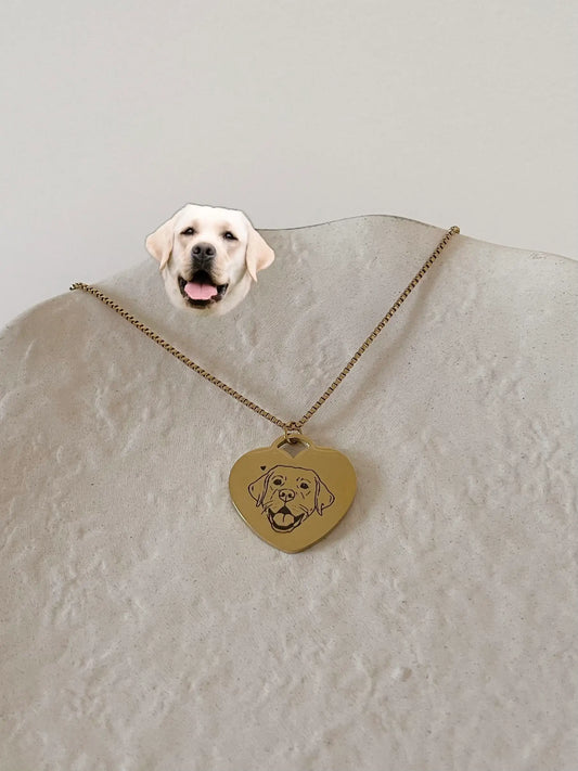 Pet Portrait Heart Necklace (Gold)