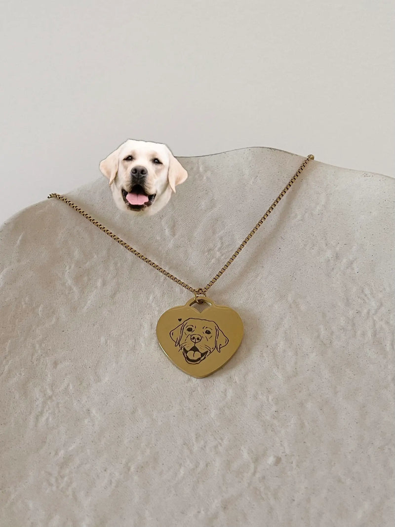Pet Portrait Heart Necklace (Gold)