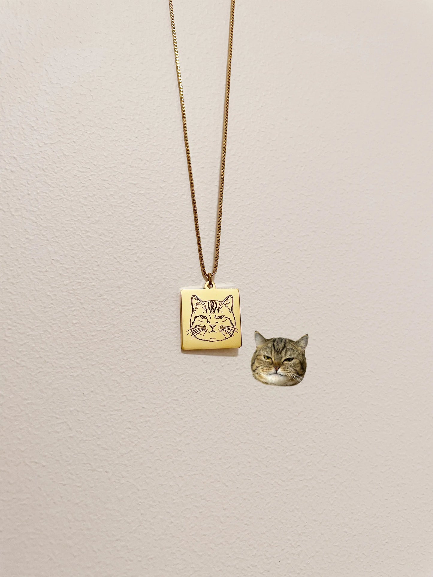Pet Portrait Tile Necklace (Gold)