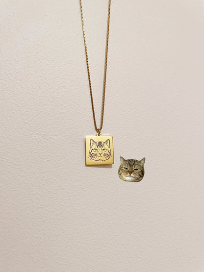 Pet Portrait Tile Necklace (Gold)