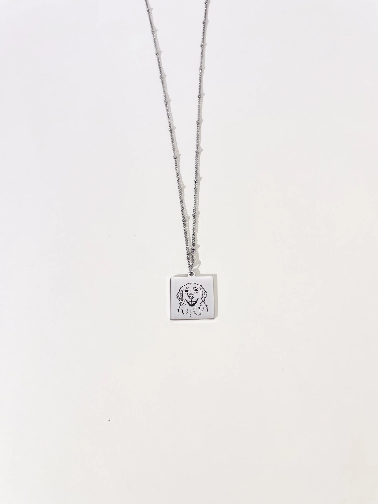 Pet Portrait Tile Necklace (Silver)