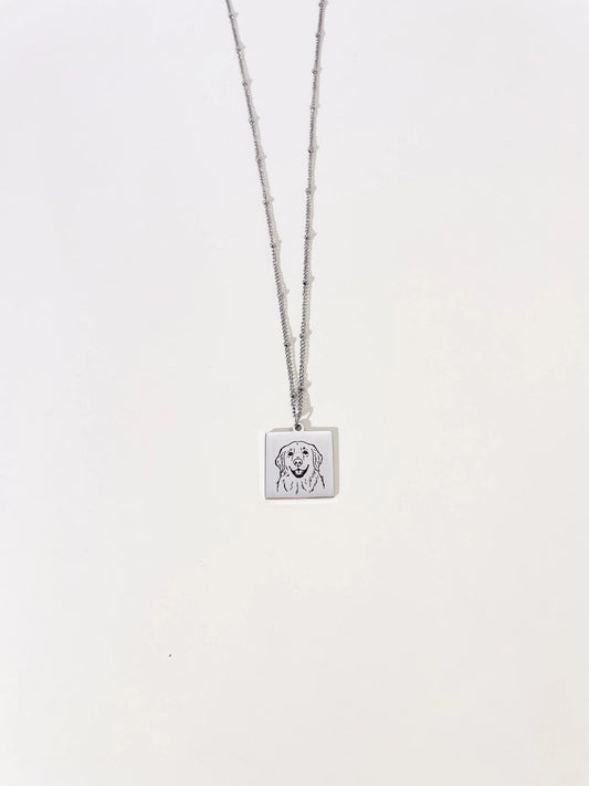 Pet Portrait Tile Necklace (Silver)