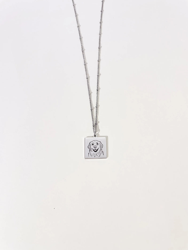 Pet Portrait Tile Necklace (Silver)