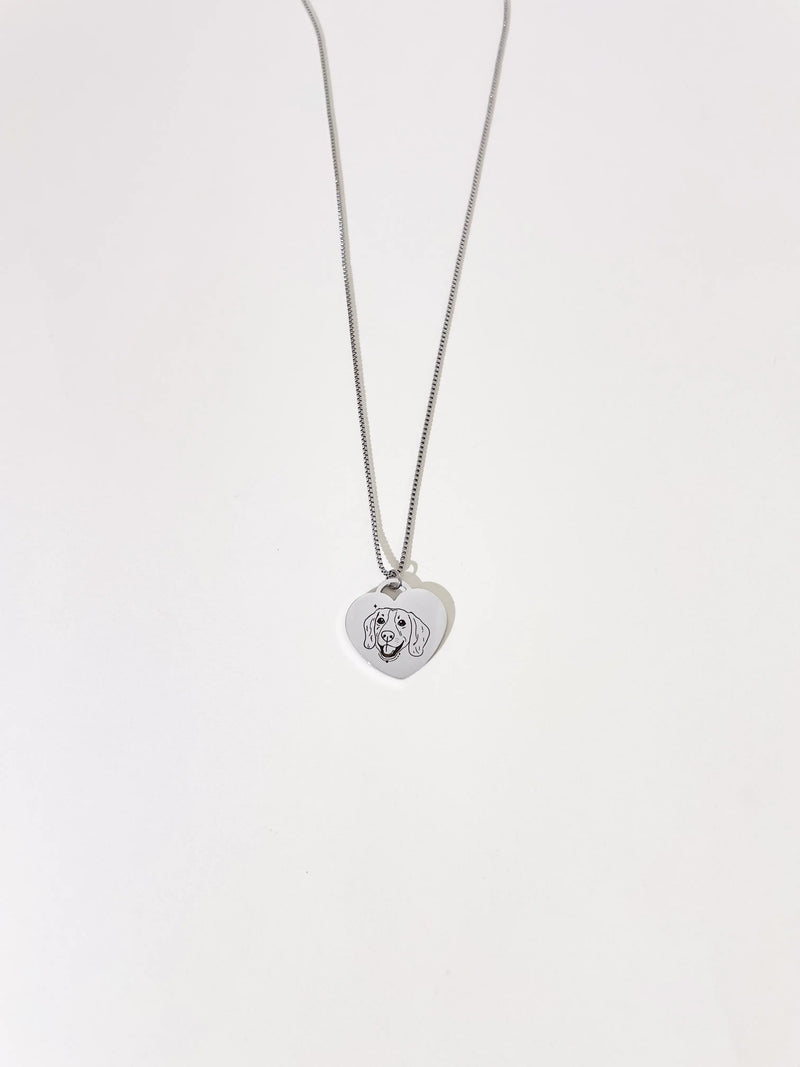 Pet Portrait Heart Necklace (Silver)