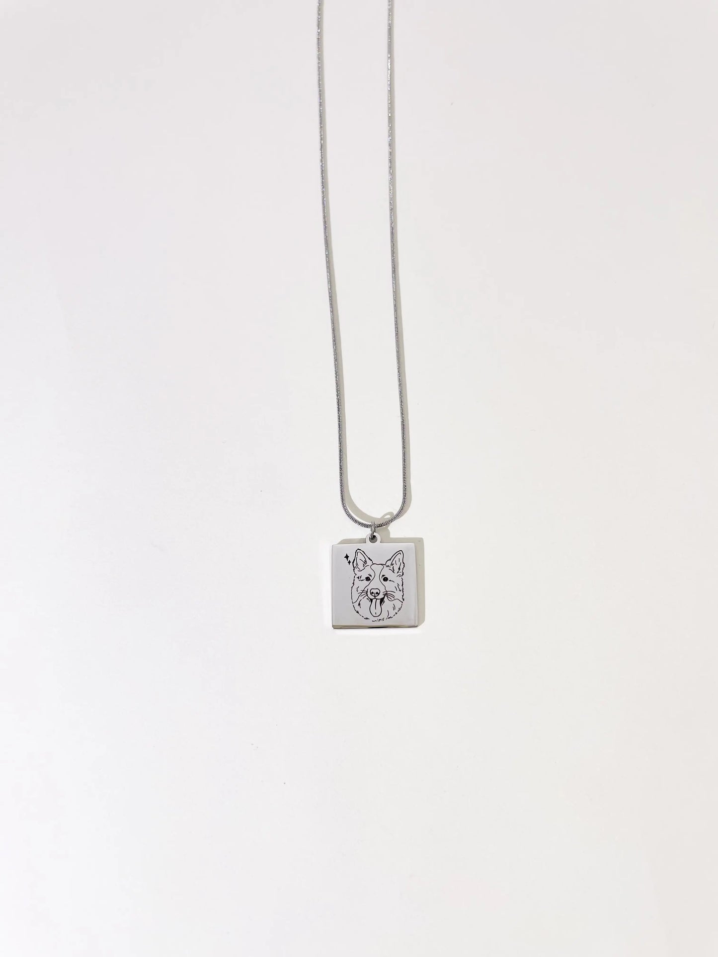 Pet Portrait Tile Necklace (Silver)