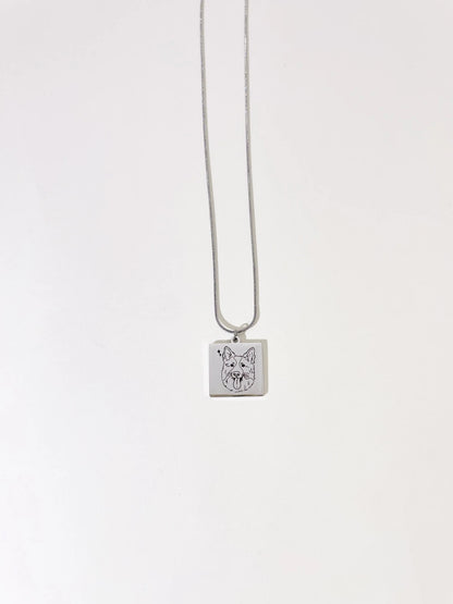 Pet Portrait Tile Necklace (Silver)