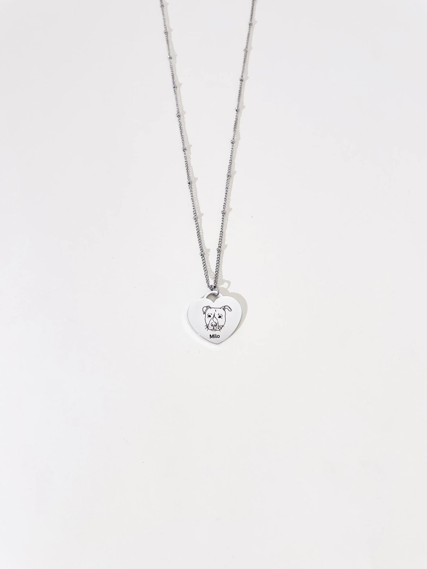 Pet Portrait Heart Necklace (Silver)