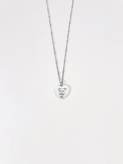Pet Portrait Heart Necklace (Silver)