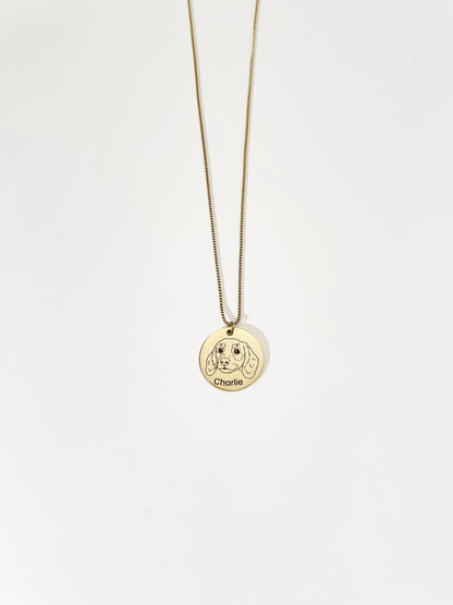 Pet Portrait Disc Necklace (Gold)