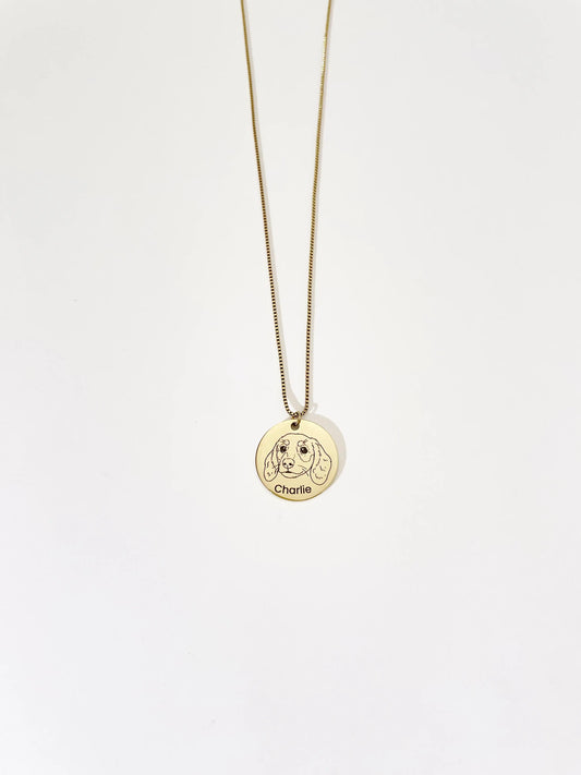 Pet Portrait Disc Necklace (Gold)