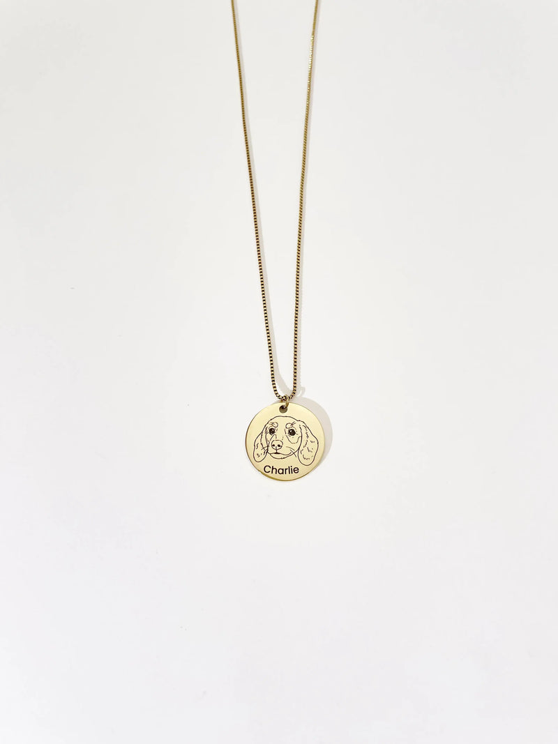 Pet Portrait Disc Necklace (Gold)
