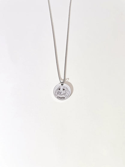 Pet Portrait Disc Necklace (Silver)