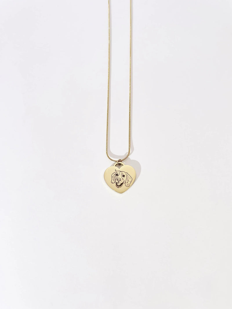 Pet Portrait Heart Necklace (Gold)