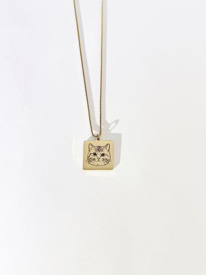Pet Portrait Tile Necklace (Gold)