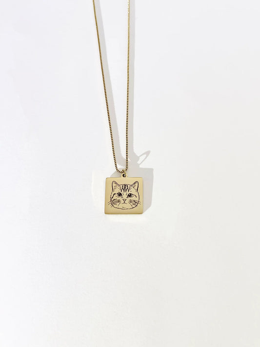Pet Portrait Tile Necklace (Gold)
