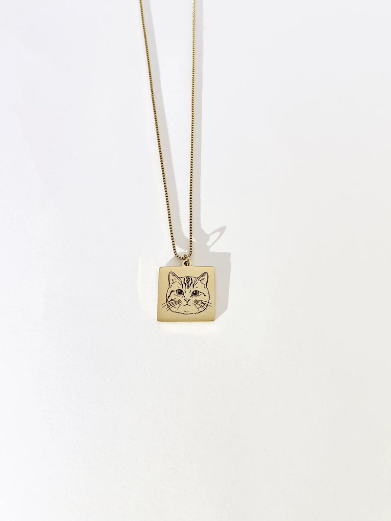 Pet Portrait Tile Necklace (Gold)