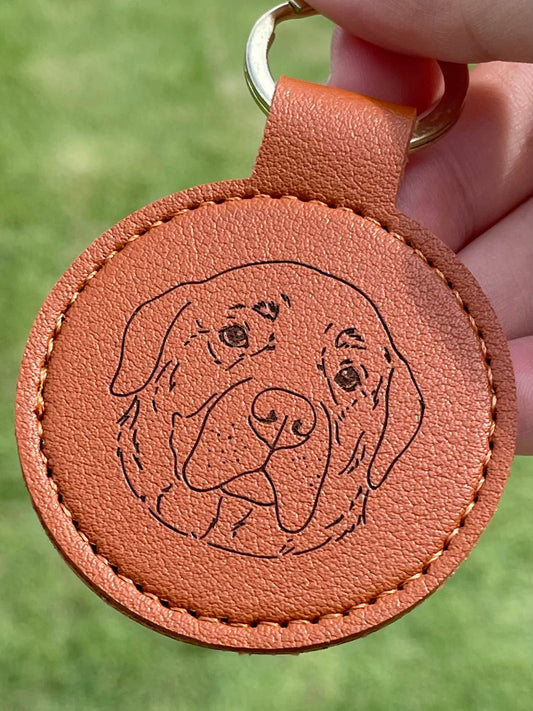 Custom Pet Portrait Vegan Leather Keychain