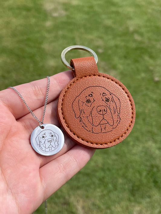Custom Pet Portrait Vegan Leather Keychain
